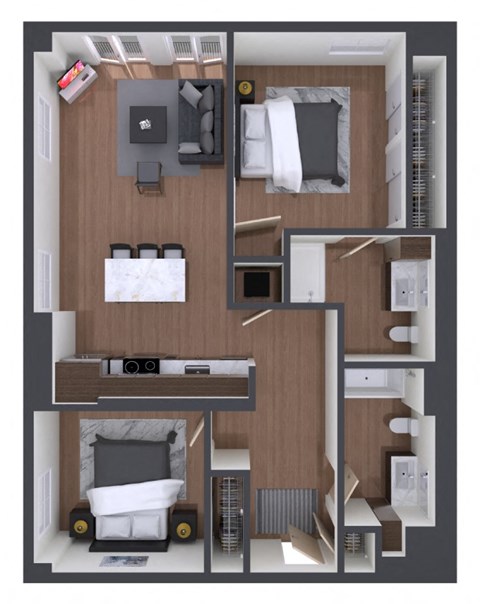 Floor plan for 2 beds, 2 baths, 926 sqft